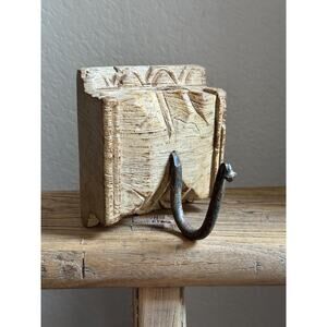 Vintage Wooden Carved Panel and Iron Wall Hook